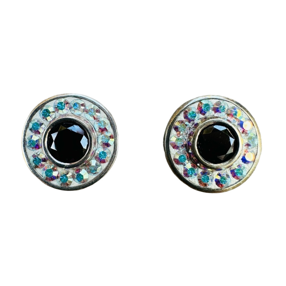 Kameleon Jewel Pop 925 Sterling insert iridescent crystal black centre Pair 326